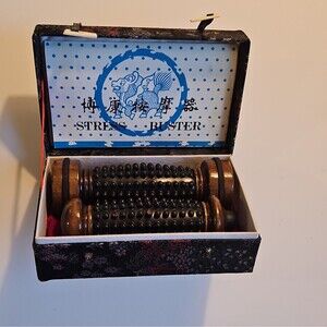 Stress Buster Manual Wooden Acupressure Hand Massager‎ Roller Set w/ Box